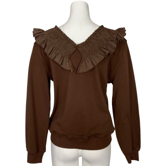 Wild Shark Surfing Sweatshirt By Panduola Studio S/M Brown Long Sleeve Upcycled - Picture 2 of 12